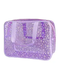 Transparent PVC Cosmetic Bag with Handle Glitter Star Waterproof Travel Toiletry Pouch for Makeup Storage Cosmetic Organizer Pouch