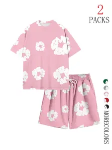 Men's & Women's Couple T-Shirts Set, Casual Loose-Fit Short Sleeve Tees, Digital Print Cotton Tops for All Seasons