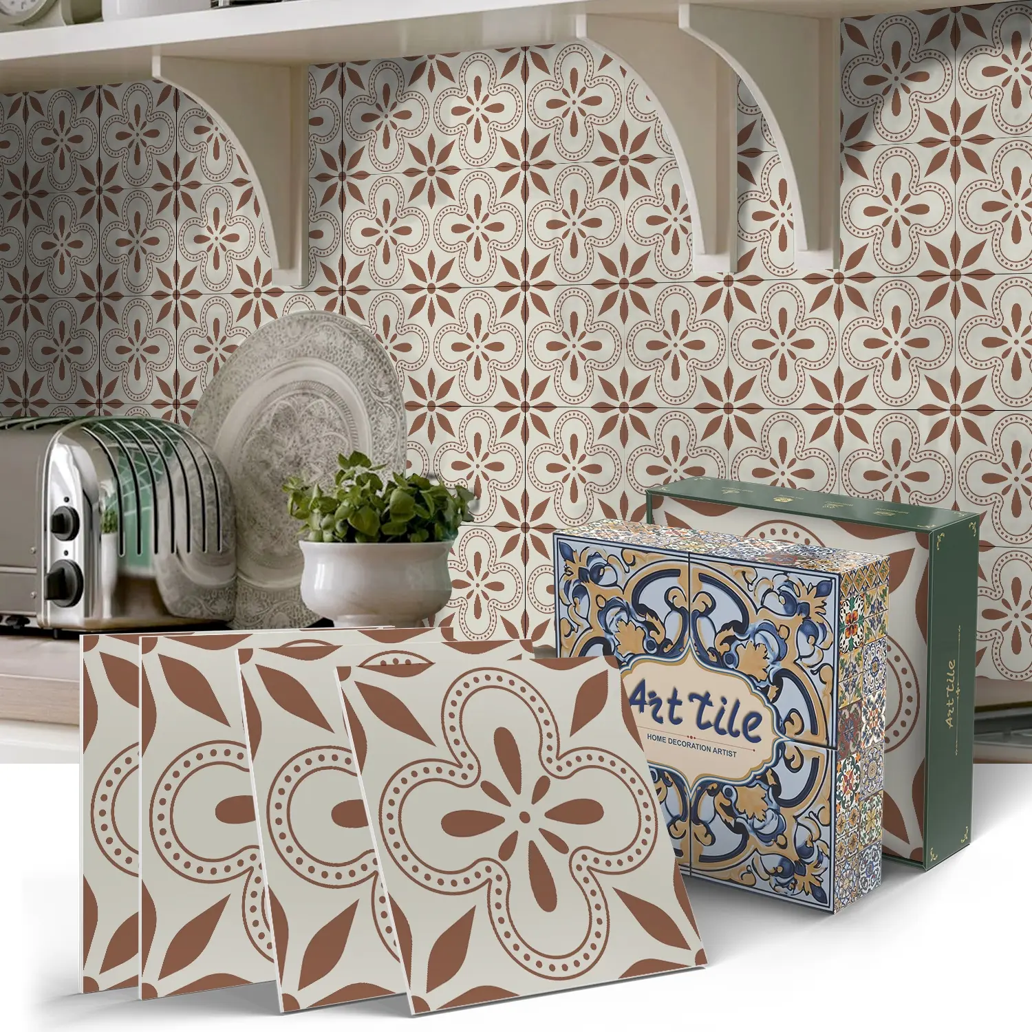 12/24 Pieces of Milky Art Design Ceramic Tile Wall Stickers, Waterproof Self-Adhesive Tile Wall Decals for Living Rooms and Kitchens, Home Decor, Decorative Wall Sticker, Sticker Tiles, 5.91 * 5.91 Inches