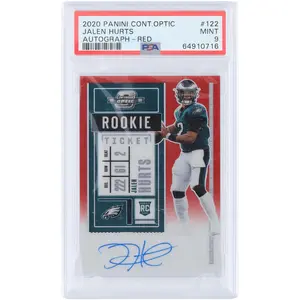 Jalen Hurts Philadelphia Eagles Autographed 2020 Panini Contenders Optic Rookie Ticket Red #122 #51/199 PSA Authenticated 9 Rookie Card - Fanatics Authentic Certified