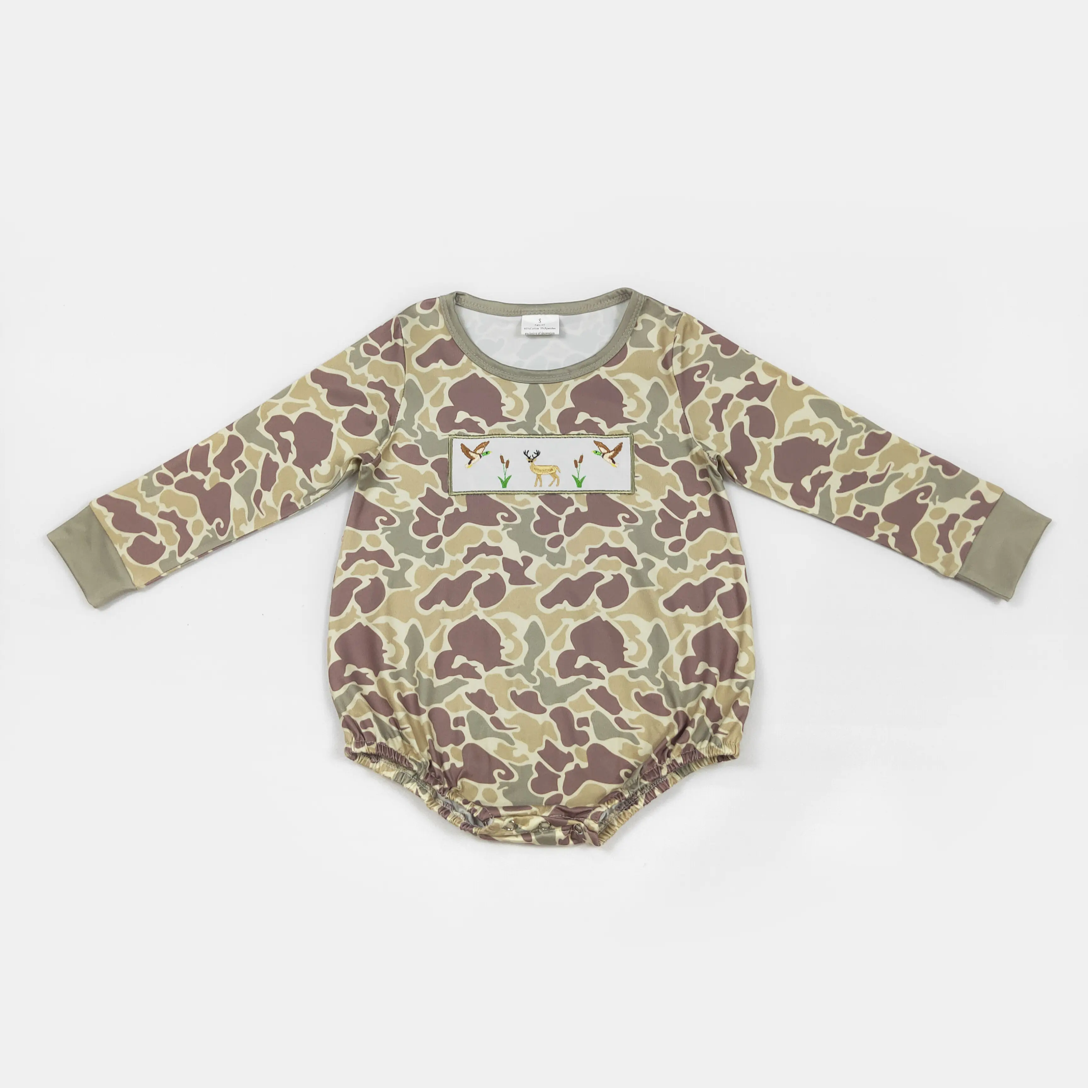 Baby Camo Duck Deer Pattern Long-Sleeve Infant Bodysuit, Toddler Onesies