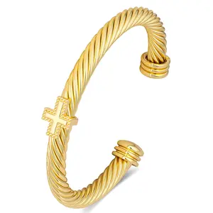 Mytys Elegant Stackable Cuff Bracelets for Women Gorgeous Twisted Cable Adjustable Copper Jewellery Accessories Hypoallergenic Trendy For All Match Faith Wear Jewelry