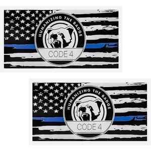 2PCS Thin Blue Line Sticker Code 4, Police Support Sticker American Flag Thin Line Decal, Waterproof Thin Line Flag Stickers Support Law Enforcement for Car Window Laptop (Larger)
