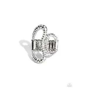 Gap Year - White Rhinestone Silver Ring - Paparazzi