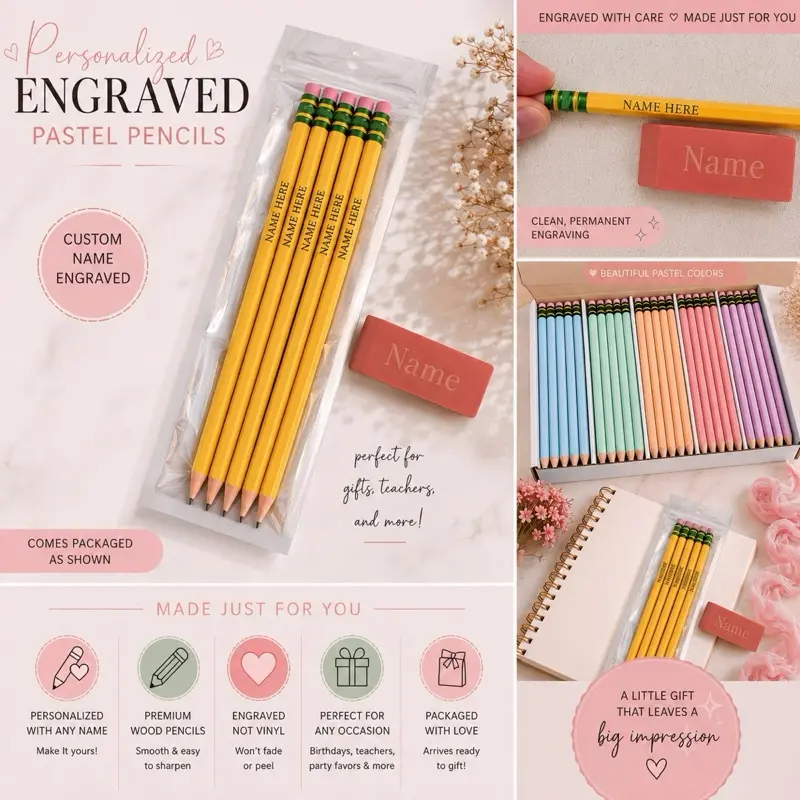5 Engraved pencils & 1 eraser