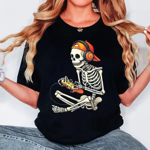 Skeleton Gamer T-shirt, Halloween Video Game Tee, Spooky Gamer Shirt, Boys & Men's Gaming Design Funny 4th