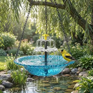 Solar-Powered Hanging Bird Bath Fountain, Cascading Outdoor Water Feature, Decorative Garden & Yard Ornament, Ideal for Patios