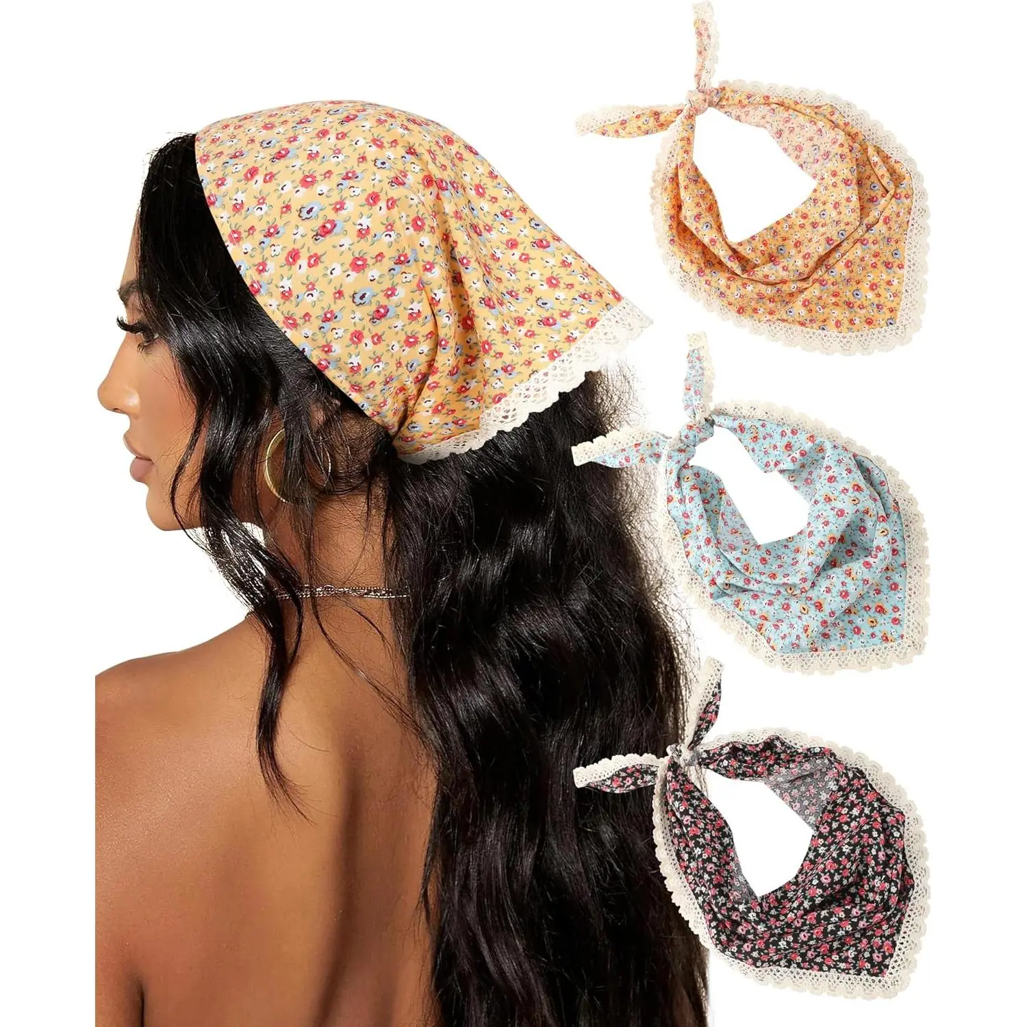 HSA24 3Pcs Hair Bandanas Head Kerchief for Women Girls Tie 