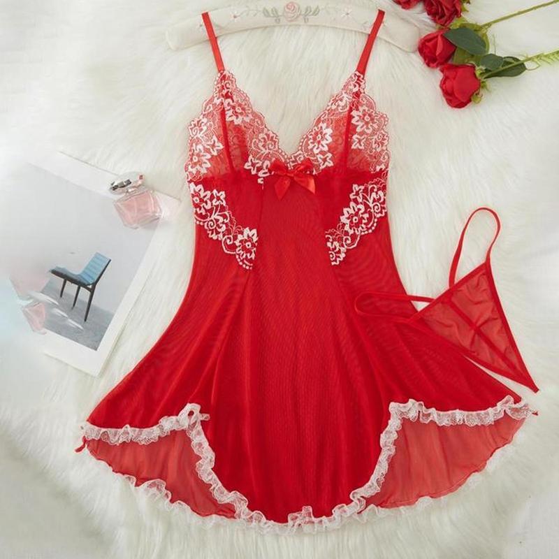 Women's Adjustable Spaghetti Straps Nightdress - Polyester, Smooth Mesh Breathable Fabric, Lace, Elegant Fit, Lightweight, See Through Sleepwear for Self Treat & Anniversary Gifting (Womenswear & Underwear), Elegance