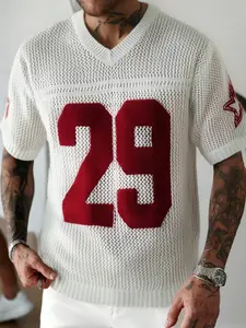 Men's Summer Sport Style Knit Sweater, V Neck Breathable Hollow Out Digital Star Pattern, Loose-Fitting Casual Wear for Daily Sports, Sporty Knitwear