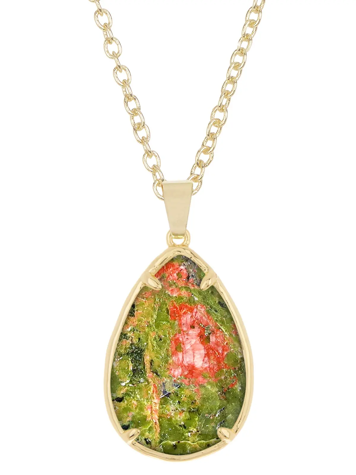 Unakite Pear Cut Pendant Necklace, Natural Gemstone Jewelry For Women Gift, Unique Jewelry