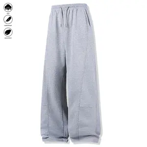 Unisex Drawstring Waist Straight Wide-Leg Loose Fit Jogger Pants with Pockets