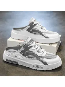 Men's Summer Breathable Hollow Out Half Slippers, New Casual Comfort Mesh Shoes, Daily Wear Slip-On Sandals