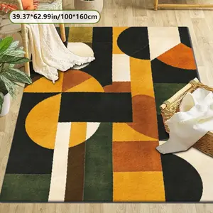 Modern Geometric Vintage Pattern Carpet, Soft Comfortable Velvet Rug, Home Decor for Living Room, Bedroom, Coffee Shop