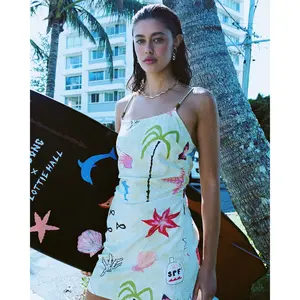 Billabong Women's Lottie Hall Woven Dress, Mini Dress, Body Skimming Fit, Wooden Bead Strap, Invisible Zipper Closure