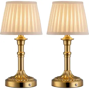 Cordless Portables Table Lamp Set of 2, LED Fabric Shade Small Desk Lamps, 5000mAh Battery Powered Lighting, 2700K Stepless Dimmable Light for Living Room, Dining Room, Bedroom, Bedside (Bronze)