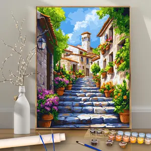 1Pcs Flower Lane Town - DIY Paint by Numbers Kit for Beginners - 16x20 Inches - Frameless - Color by Number - Handcraft Art Set - Paint by Numbers - Acrylic Number Painting - For Home Wall Decor and Gift - Frame Not Included