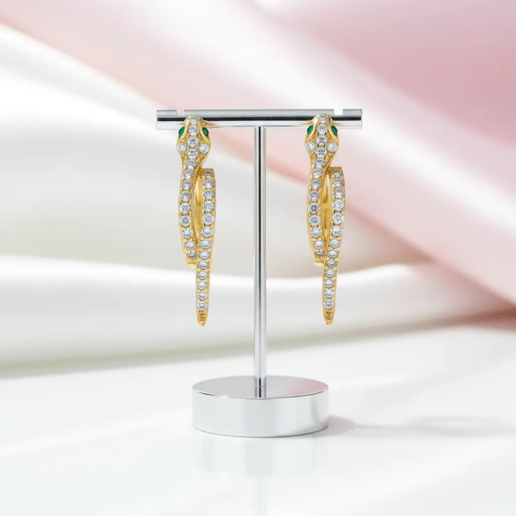 Round Diamond Option Snake Earrings
