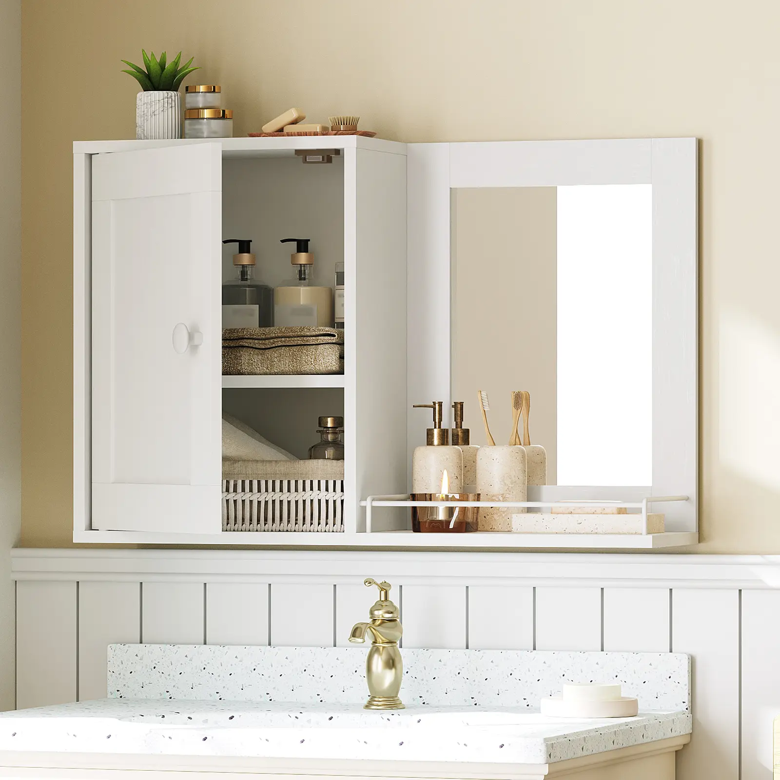 YATINEY Bathroom mMedicine Cabinet with Mirror, Small Bathroom Cabinet Mirror with Door, Wall Mounted Storage Cabinet, Adjustable Shelf, for Laundry Room, Bedroom, Hallway, White #SummerVibes#DealsforYouDays #SummerGarden