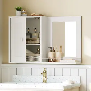 YATINEY Bathroom mMedicine Cabinet with Mirror, Small Bathroom Cabinet Mirror with Door, Wall Mounted Storage Cabinet, Adjustable Shelf, for Laundry Room, Bedroom, Hallway, White #SpringSale #BigSpringSale