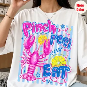Retro Crawfish Boil T-Shirt, Pinch Peel Eat Tee, Preppy Stripe Coquette Design, Southern Louisiana Seafood Shirt