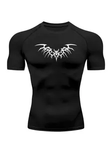 Men's Tribal Bat Wing Compression Rash Guard - Male Compression Shirts, Quick-Dry Moisture-Wicking, Slim Fit Athletic T-Shirt for Active Lifestyle Workouts