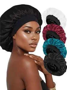 4 pcs  women's elastic wide brimmed bonnets, made of satin material, suitable for daily hair wear, with multiple colors