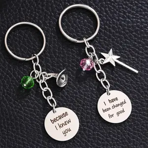 2Pc Wicked the Musical Inspired Keyring Elphaba Glinda Hat Broom Backpack pendant Friendship matching Keychain Jewelry Gift