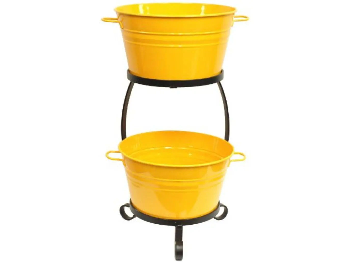 Saffron Enameled Galvanized Steel Round Double Beverage Tub with Iron Stand - 11 lbs, European Quality, Rust Resistant, Tapered Sides, Kitchen & Bar Utensil Accessory, Double Tubs