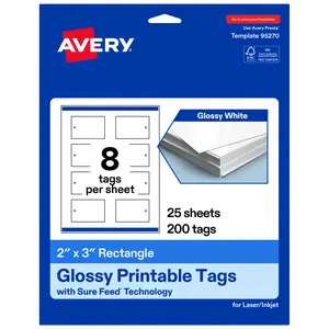 Avery 2" x 3" Rectangle, Glossy White Printable Tags