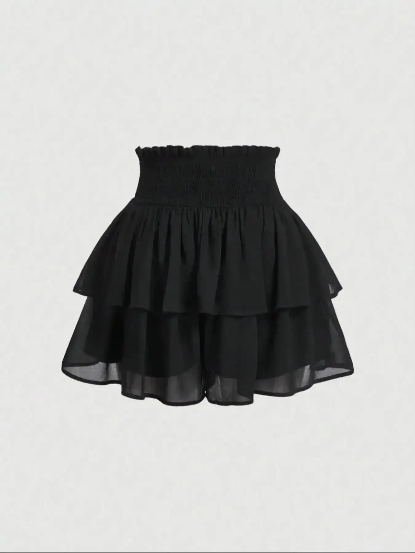 Pure Color Double-Layer Ruffled Pleated Summer Short Fitted Skirt, Cute Stylish Lady Women's Fashion Womenswear, Perfect for Casual Wear, Comfortable and Trendy Design, Bodycon polished viral style mini skirt elevated