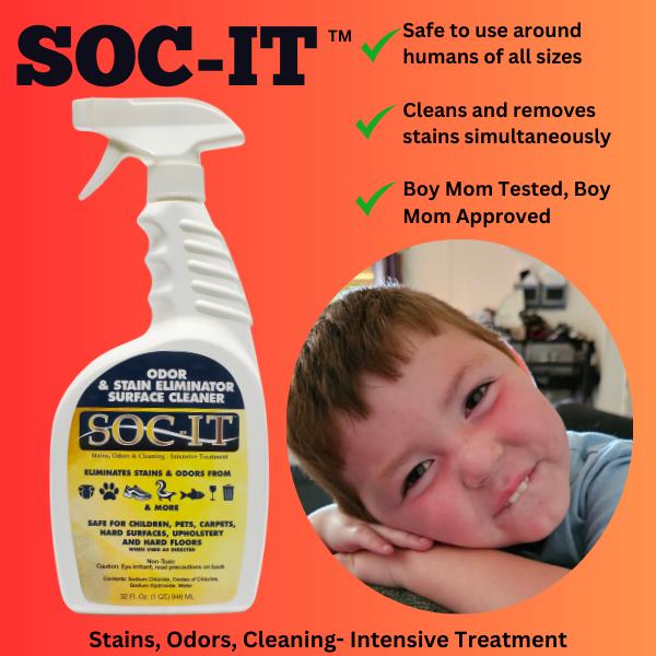 2 Pack SOC-IT 32oz Stain and Odor Remover - Effective Stain and Odor Eliminator for Hard Surfaces & Versatile Use - Safe for Children and Pets