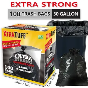 Xtratuff Trash Bags 30 Gallon Black Large Trash Bag Garbage Bags Heavy Duty 100 Count