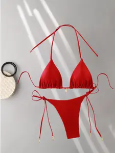 Two piece sexy hottie solid color split bikini swimsuit hot girl swimsuit slim fit fashion sexy swimsuit