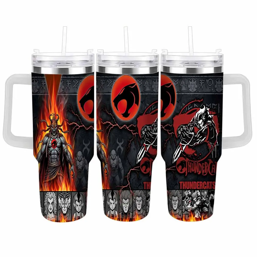 ThunderCats-Inspired Stainless Steel Vacuum Insulated Flask Tumbler (30oz/40oz) with Mumm-Ra & Lion-O Graphic Print, Lid, Straw for Office, Camping, Flasks, Insulation