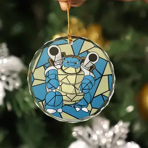 Personalized Blastoise Poke Glass Ornament, Poke Christmas Tree Decoration, Decor Home, 2D Flat