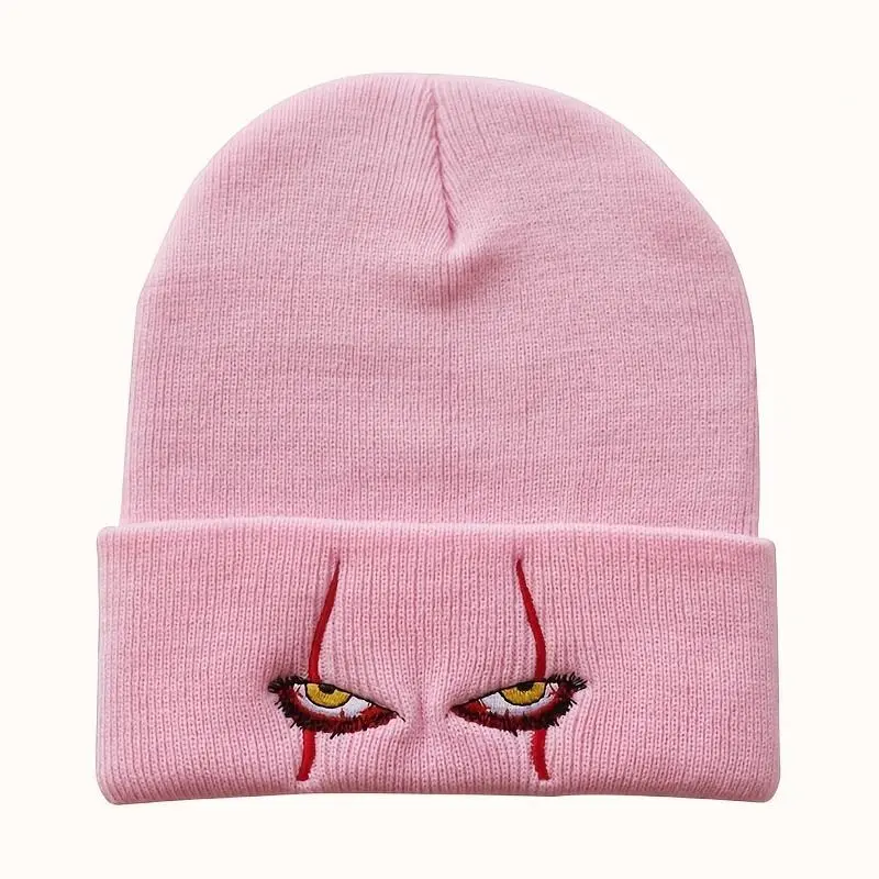 Unisex 100% Acrylic Horror Clown Eyes Knitted Beanie - Red Accent Thermal Knit Hat, Halloween Motif Monster-Inspired Clowncore Crazy Clowns Headwear for Winter Ski, Halloween Costume Parties, Halloween Motif Hats, Monster-Inspired Hats