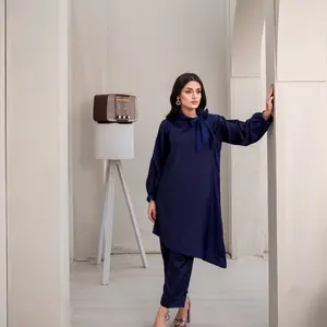 Alayna - 2 Piece georgette dress with assymtericsl kameez in Navy blue - multiple sizes available