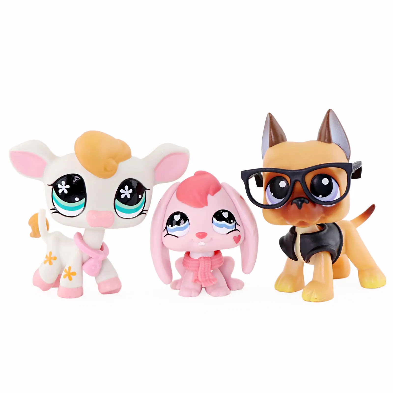 3 PCS Wiggle‑Head Mini Animal Figurines Set With Matching Accessories Cow Rabbit Dog Cartoon Small Figure Toys Collectible Desktop Ornament For Kids Play Collection Birthday Holiday Gift
