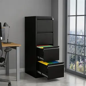 Garvee 4 Drawer Metal Filing Cabinet with Lock, Heavy Duty Vertical File Cabinet for Home Office, Stores Letter, Legal, A4 & F4 Size Documents Black