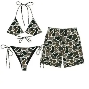 Camo Matching Swimwear Set Bikini Womens and Mens Swim Shorts Couple Hunting Camouflage Beach Outfit Summer Gift