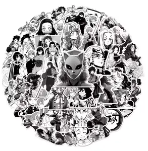 50Pcs Black and White Cartoon Demon Slayer Stickers Anime Kimetsu No Yaiba Decals Toys Cool Graffiti Skateboard Bike