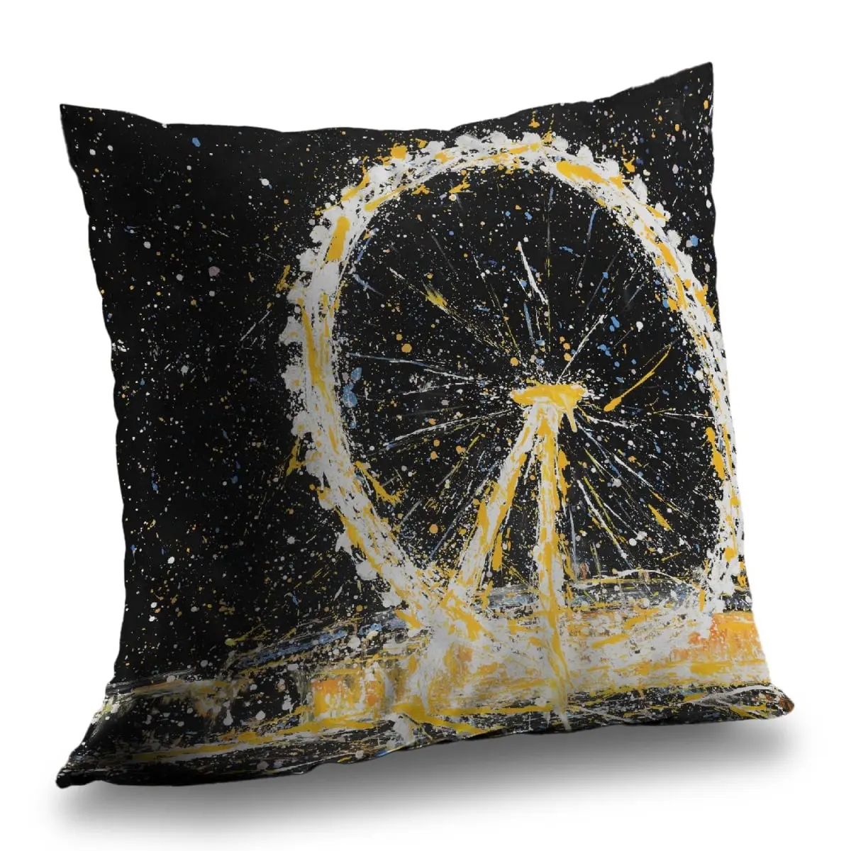 Begin Home Decor C1PT1414MI7RWS 14x14 in. Abstract London Eye Yellow Contemporary Throw Pillow with Artistic Flair, Urban Landscapes - Textiles Soft Furnishings Bedding Linens Pillow