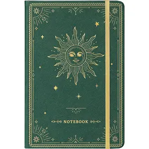 Ruled Notebook/Journal -  Thick Paper Faux Leather Classic Writing Notebook with Pocket + Page Dividers Gifts, Banded, Large, 144 Pages, Hard Cover, Lined (5.8 x 8.4) - Dark Green