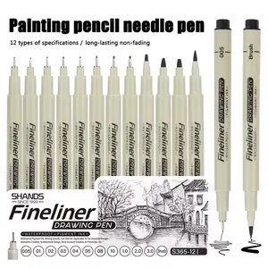 12Pcs Comic Markers Fineliner Needle Tip Pen Art Hand-drawn Hook Pen Sketching Pen Kit Art Supplies Student School Stationery