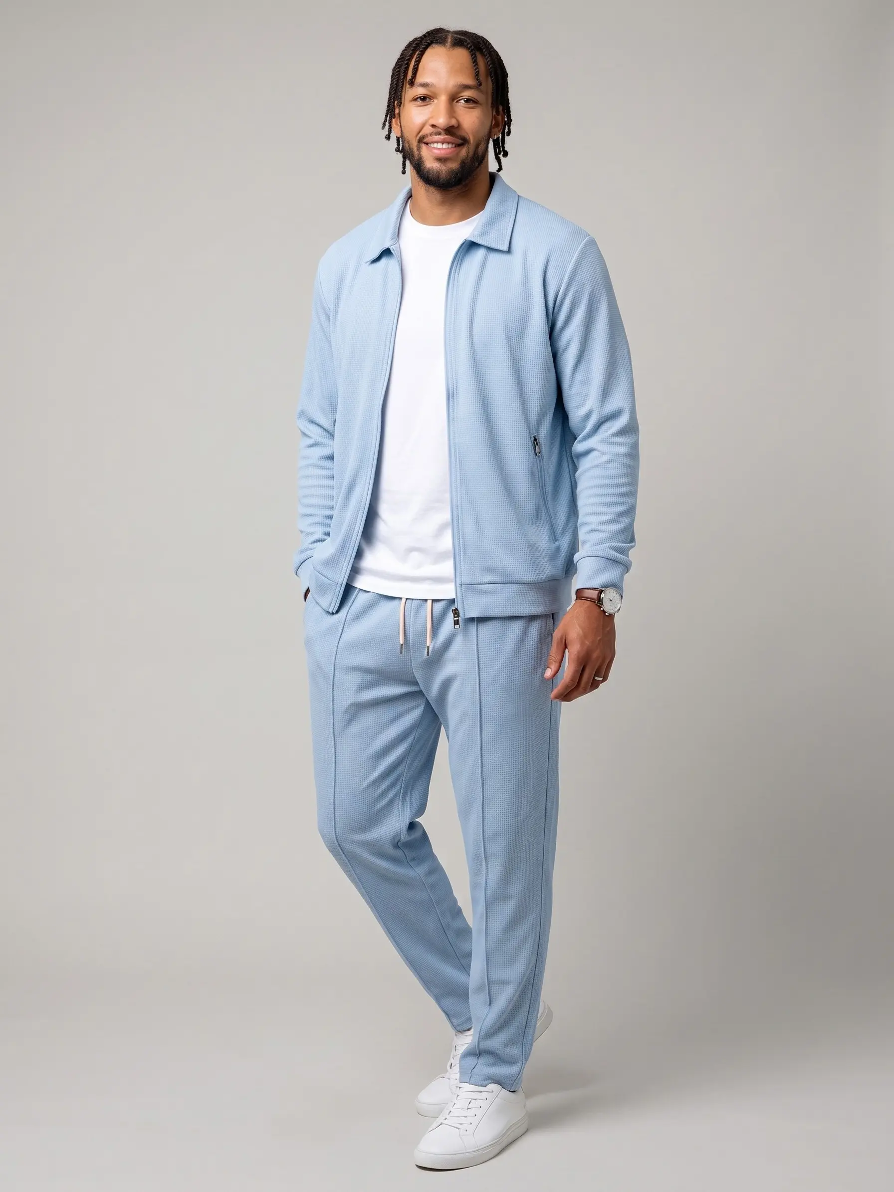 KZZ Sporty Two-piece Set Men's Plain Zip Up Jacket & Drawstring Waist Pants Tracksuit Set