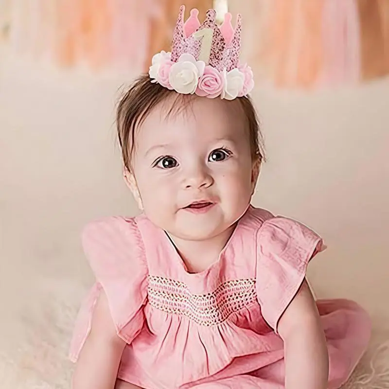 Crown Shaped Birthday Hat, 1 Count Crown Birthday Party Hat with Flower, Party Decoration Supplies, Party Event Props, Accessories for Birthday Celebration, Party Accessory, Party Supply