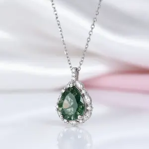 Pear-cut Natural Green Moss Agate Necklace