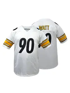 Men's #90 American Football Embroidery Jersey, Breathable V Neck Short Sleeve T-Shirt, Embroidered Letters and Numbers, Unisex All Seasons Wear