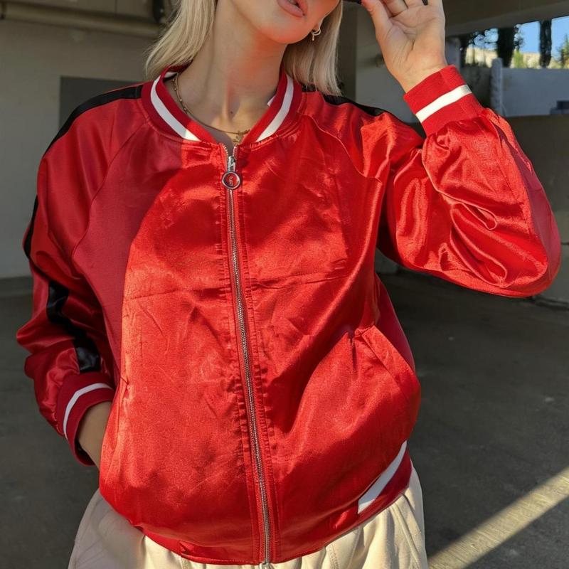 ZEAGOO Women Bomber Jacket Lightweight Zip Up Jacket Casual Striped Jacket Coat Outerwear Windbreaker with Pockets